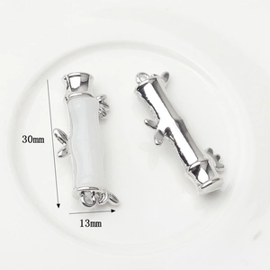 Bamboo shaped silver alloy pendants with white enamel details for DIY jewelry making