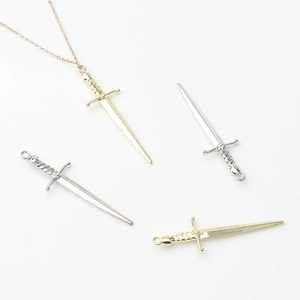 Retro alloy sword pendant set in gold and silver finish with detailed hilt and chain