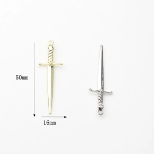 50mm vintage alloy sword pendants in gold and silver for DIY jewelry making