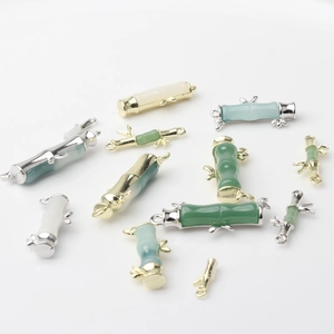 Detailed bamboo-shaped faux jade pendants with gold and silver alloy DIY connectors
