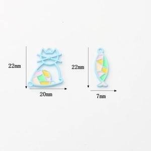 Schattige emaille legering kat en vis bedeltjes voor DIY sieraden maken met maten
