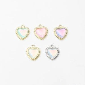DIY colorful heart pendants with zircon inlay and gold-plated beaded borders set