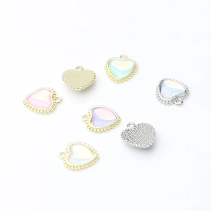 Iridescent heart pendants in gold and silver alloy frames for DIY jewelry making