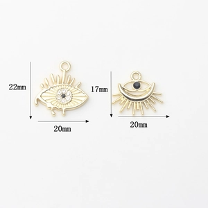 Golden Evil Eye charms with white and black zircon inlays, 22x20mm and 17x20mm sizes
