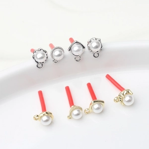Minimalist pearl alloy earring studs with gold and silver bases and small hanging loops