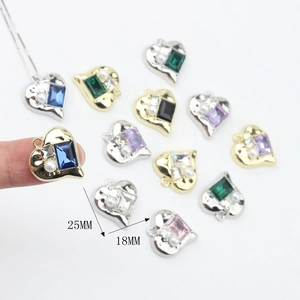 Square zircon pendant with pearl accent in gold and silver base, 25mm x 18mm size