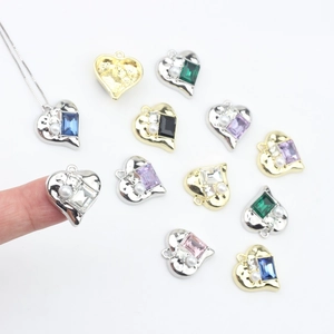 Minimalist heart-shaped charms with colorful square stones and pearls for jewelry making