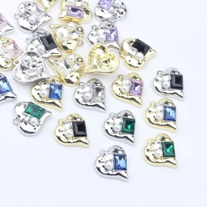 Korean Alloy Heart Pendant With Faux Artificial Pearl Rectangular Zirconia Inlaid DIY Jewelry Findings For Earring Necklace Making