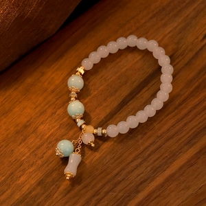 Pulsera de Cuentas de Piedra Natural Vintage para Mujer Pulsera Elástica de Cobre Chapado en Oro 18K Regalo de Cumpleaños