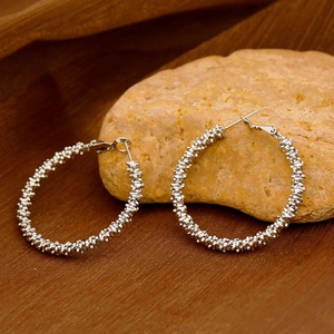 Boucles d'oreilles créoles argentées scintillantes avec finition métallique martelée