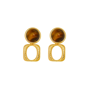Pendientes retro de piedra ojo de tigre con colgantes geométricos martillados