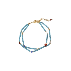 Pulsera de doble capa con turquesa y perlas de agua dulce con cadena dorada ajustable