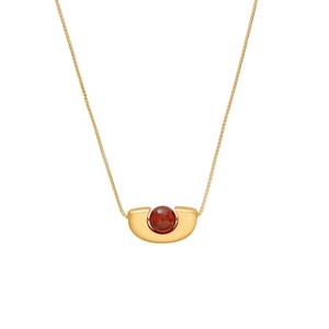 Collier géométrique doré avec pendentif en U et perle rouge sur chaîne délicate