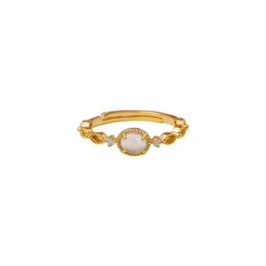 French vintage opal gold ring with sparkling side stones and adjustable open band