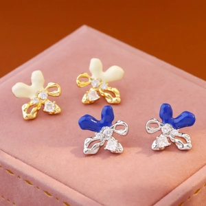 Pendientes de Botón de Flor de Esmalte de Diseñador para Mujer Cobre Circonia Poste de Plata de Ley 925 Joyería de Moda Lujosa