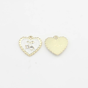 Detailed front and back view of heart-shaped cherry pendant with white enamel and crystals