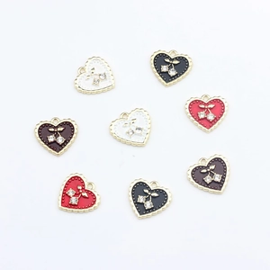 8pcs heart-shaped cherry alloy charms with rhinestones for DIY jewelry making set