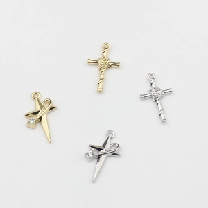 Pendentifs étoile et fleur de croix en or et argent avec strass pour bijoux DIY