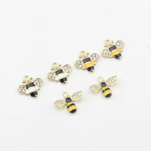 Pendentifs abeille en alliage doré avec émail et strass pour création de bijoux DIY