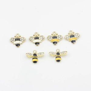 Lot de 6 breloques abeille en alliage doré avec émail et cristaux pour bijoux DIY