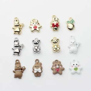 DIY colorful alloy rabbit and bear pendants with gold plating and enamel finishes