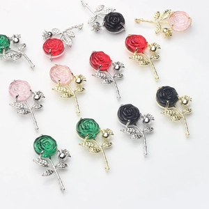 Pendentif Fleur de Rose Vintage Alliage de Zinc Résine Accessoires de Bijouterie DIY Breloques Florales Élégantes pour Colliers