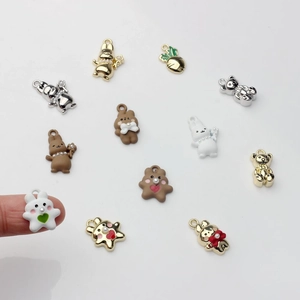 DIY colorful cartoon rabbit and bear alloy charms set with pearls for jewelry making
