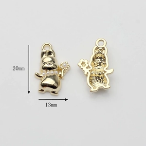 Detail of rabbit alloy pendant showing front pearl inlay and hollow back, size 20x13mm