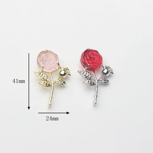 Pendentif rose élégant 41x24mm avec zircons et feuilles métalliques pour bijoux DIY