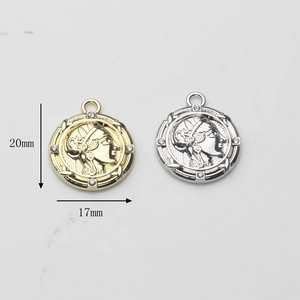Vintage munt hangers met kristallen in goud en zilver, afmeting 20 mm x 17 mm