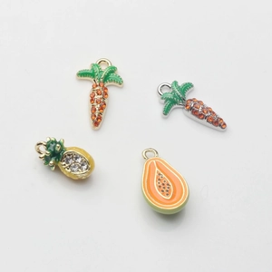 Creative fruit alloy pendants with rhinestones for DIY jewelry including carrot and pineapple