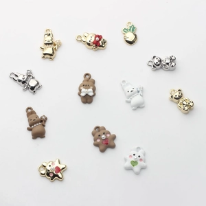 Cute alloy rabbit and bear pendants with enamel finish and pearls for DIY jewelry