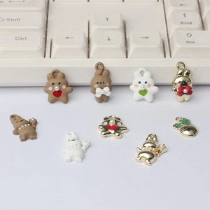 Cute bunny DIY charms in brown, white and gold with pearls for handmade jewelry