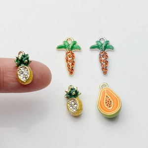 Fashion alloy fruit charms with enamel and zircon inlay for DIY jewelry making
