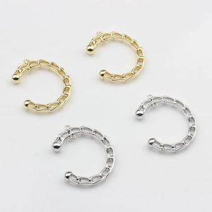 Minimalist alloy half-round C-link chain earring connectors in gold and silver finish