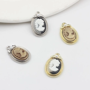 Vintage oval cameo princess coin pendants in gold and silver finish with pearls