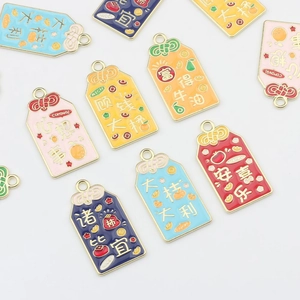 Chinese Style Alloy Enamel Blessing Pendant DIY Jewelry Making Findings Omamori Good Luck Charm For Necklace Bracelet