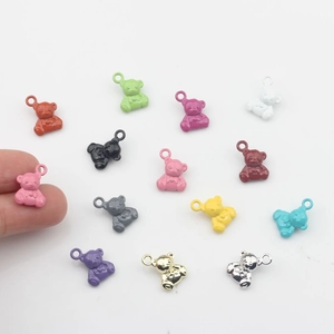 Gekleurde teddybeer hangers van legering met hartje en ringen voor DIY sieraden maken