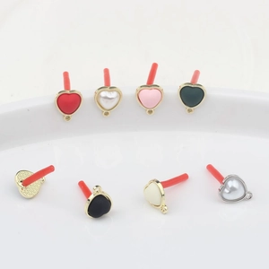DIY Heart Earring Posts Enamel Imitation Artificial Pearl Alloy Heart Shaped Pendant For Handmade Earrings Jewelry Making Findings