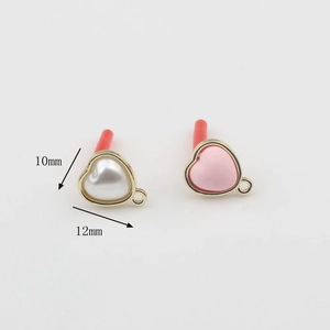 Mini pearl heart charms in pink and white with gold metal edge for DIY earrings