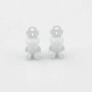 Pair of white rabbit charms with glossy enamel finish for DIY jewelry crafting projects