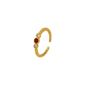 Vintage-Ring aus Gold mit Achat, Perlenband und funkelnden Zirkonia-Akzenten