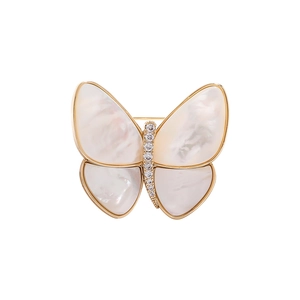 Eleganter vergoldeter Schmetterling-Anstecknadel mit Perlmuttflügeln und weißen Kristallen