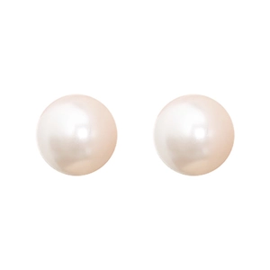 Elegant pair of round white pearl clip-on earrings with a soft pink luster for women