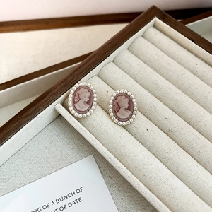French Vintage Cameo Portrait Stud Earrings With 925 Sterling Silver Post Faux Artificial Pearl Inlaid Gold Alloy Jewelry For Women