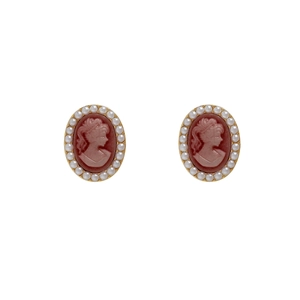 French vintage pink cameo pearl stud earrings with 925 silver needle in gold finish