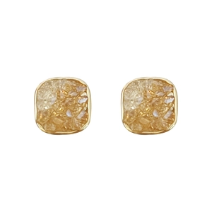 Elegant 925 silver post earrings with orange crystal stones and gold square frame