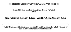 Especificaciones de pendientes de cristal de cobre con perno de plata 925 de 1,9x1,5cm