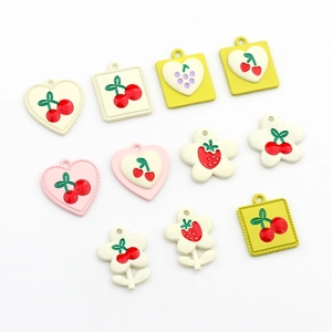 Colorful fruit alloy charms with heart and square shapes for DIY jewelry making