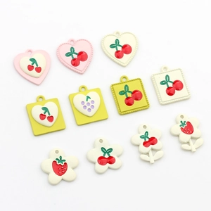 DIY colorful fruit alloy pendants featuring cherry and strawberry heart square shapes